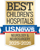 Gold and blue badge for "BEST CHILDREN'S HOSPITALS" from U.S. News & World Report. It highlights "NEUROLOGY & NEUROSURGERY" for 2025–2026.