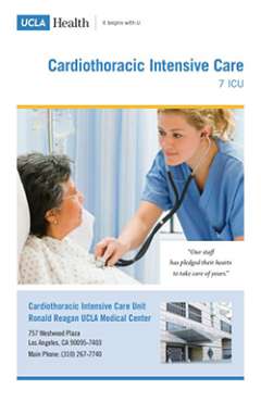 Cardiothoracic Intensive Care brochure from UCLA Health, featuring a nurse attending to a patient.