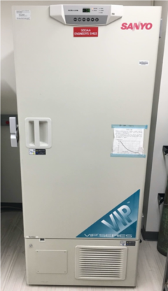 White Sanyo ultra-low temperature freezer.