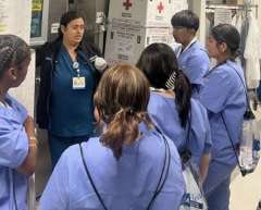 Turner-UCLA Allied Health students touring the Blood Bank, Core Lab, and Specimen Processing with Janet Baez, Senior CLS Specialist