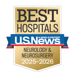 Gold badge with "Best Hospitals" at the top, a blue ribbon with "U.S. News & World Report," and "Neurology & Neurosurgery 2025-2026" below.