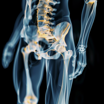 Medical graphic of a translucent body focusing on pelvic region
