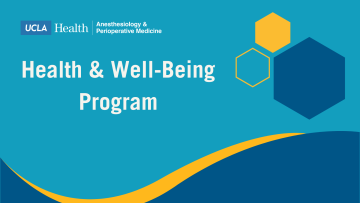 A slide for UCLA Health's Health & Well-Being Program, featuring the UCLA logo and abstract yellow and blue hexagons.
