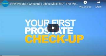 Screenshot of video: Text says, "Your first prostate check-up"