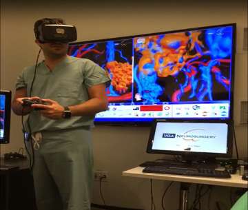 Doctor wearing VR headset