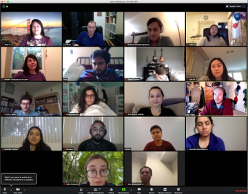 Eighteen Bitan lab members participating on a virtual video Zoom meeting.