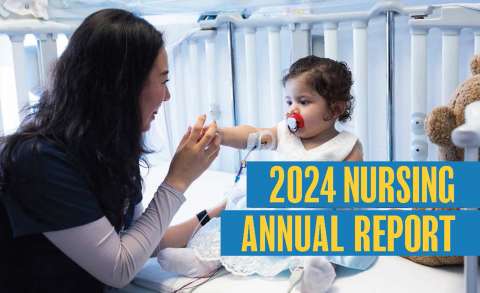 Cover of 2024 annual nurses report - Female nurse holding infants hand