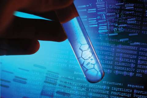 Test tube with molecules inside