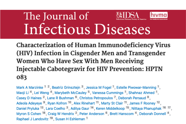 Masthead for a journal article titled "Characterization of Human Immunodeficiency Virus (HIV) Infection in Cisgender Men and Transgender Women..."