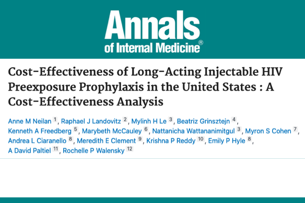 Masthead for a journal article titled "Cost-Effectiveness of Long-Acting Injectable HIV Preexposure Prophylaxis in the United States..."