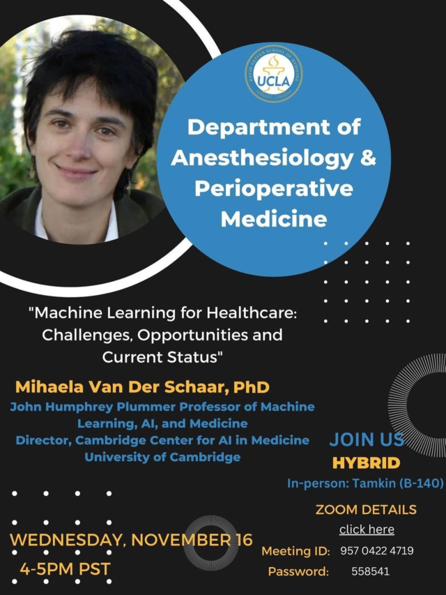 Mihaela van der Schaar, PhD, presents a lecture on machine learning in healthcare at UCLA's Tamkin Auditorium.