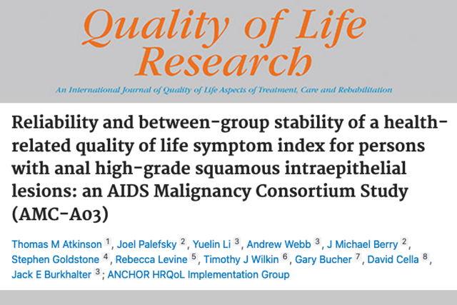 Masthead for a journal article titled "Reliability and between-group stability of a health-related quality of life symptom index..."