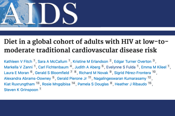 AIDS Article with the title "Diet in a global cohort of adults with HIV at low-to-moderate traditional cardiovascular disease risk."