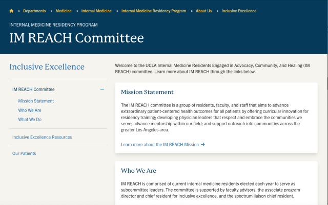 Screenshot of the IM REACH Committee webpage highlighting their mission statement.