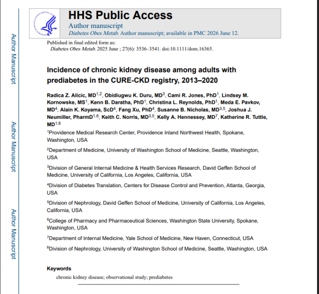 Incidence of chronic kidney disease among adults with prediabetes in the CURE-CKD registry, 2013–2020