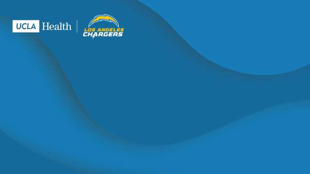Blue Zoom background with UCLA Health logo and Chargers logo