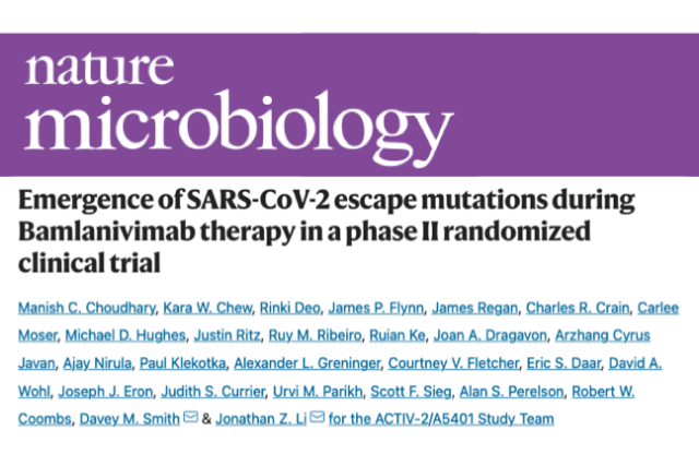 A Nature Microbiology article titled, "Emergence of SARS-CoV-2 escape mutations during Bamlanivimab therapy in a phase II randomized clinical trial."