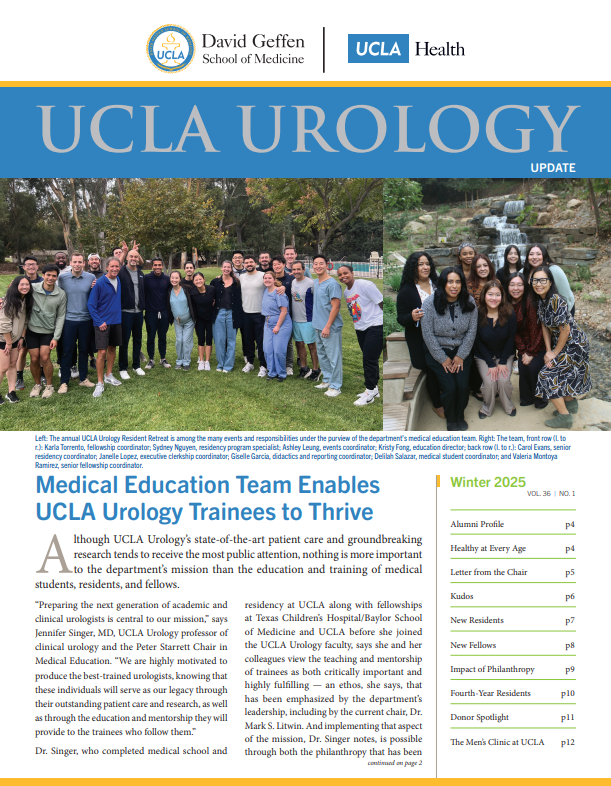 Cover of 2024 Winter Newsletter displaying logos, text, and two group photos of the urology team