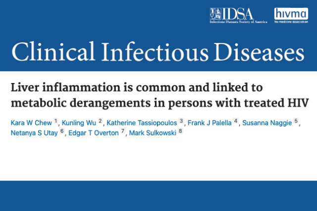 Masthead for an article titled "Liver inflammation is common and linked to metabolic derangements in persons with treated HIV."
