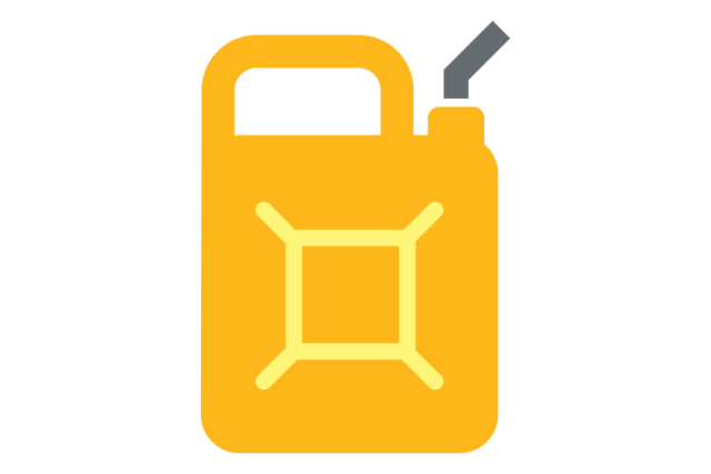 Burn Prevention - A minimalist, bright yellow gas can with a dark gray spout and a handle on top.