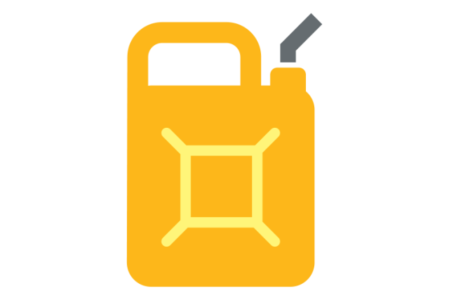 Burn Prevention - A minimalist, bright yellow gas can with a dark gray spout and a handle on top.