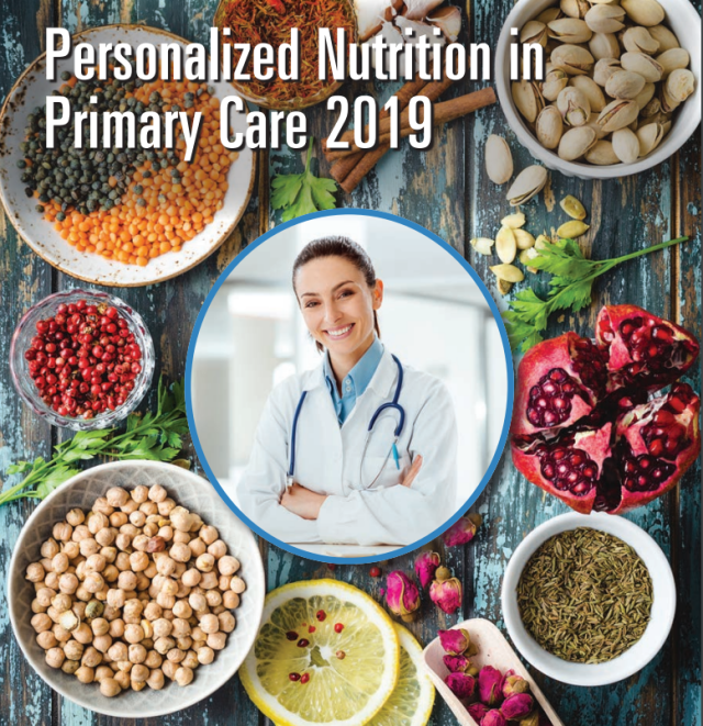 Event flyer for the 2019 Personalized Nutrition and Primary Care conference, focusing on advancements in nutrition and healthcare.