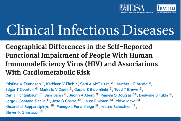 Cover of Clinical Infectious Diseases on geographic differences in HIV-related functional impairment and cardiometabolic risk.