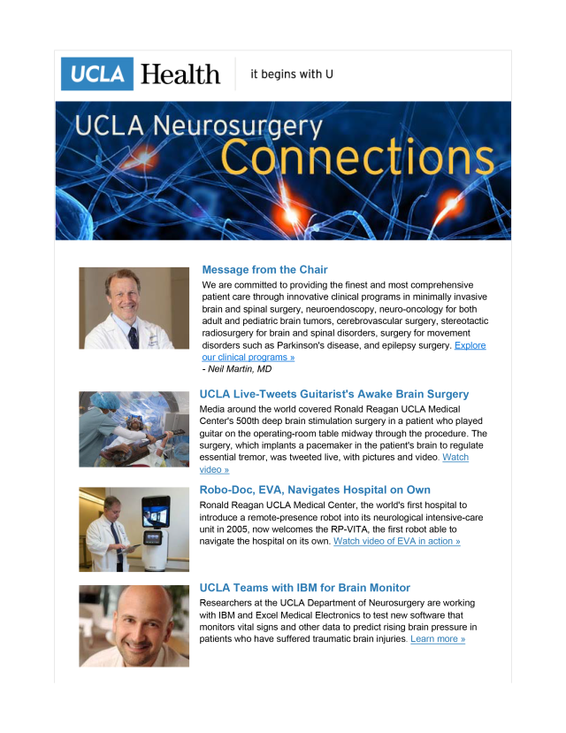 Cover graphic for the UCLA Neurosurgery Connections - Volume 1, featuring 4 stories from the latest publication