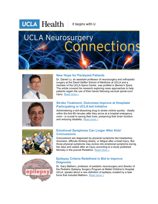 Cover graphic for the UCLA Neurosurgery Connections - Volume 6, featuring 4 stories from the latest publication