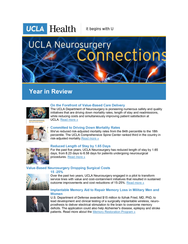 UCLA Neurosurgery Connections - Year in Review 2014 newsletter cover
