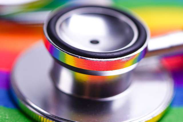 LGBTQ Stethoscope with background flag