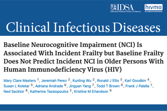 Masthead for a journal article titled "Baseline Neurocognitive Impairment (NCI) Is Associated With Incident Frailty but Baseline Frailty Does..."
