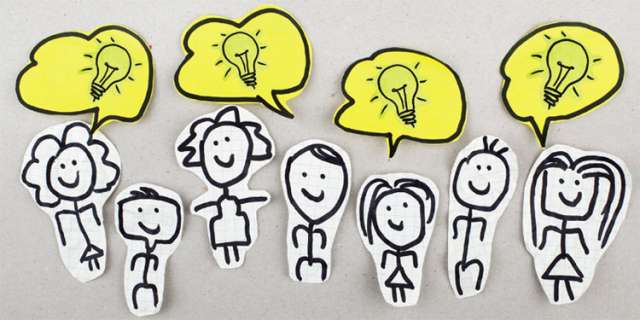 Graphic of stick people with ideas to offer