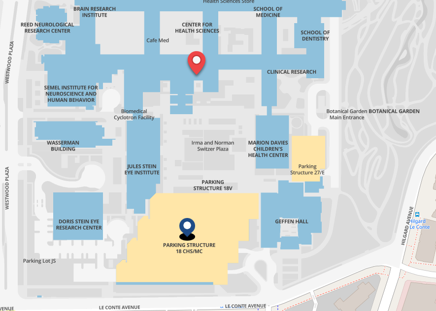 A map illustration demonstrating Occupational Health & Parking Structure 18
