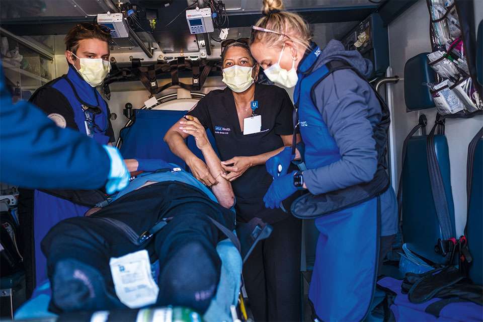 UCLA Health mobile stroke unit treating a patient.
