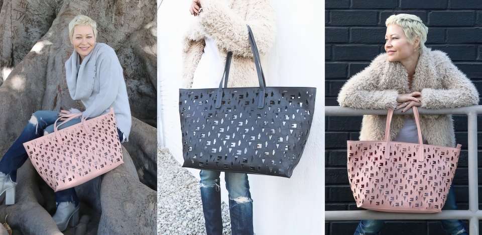 Zero Negative founder Jenn Greenhut shows off the handbags she creates to support cancer research