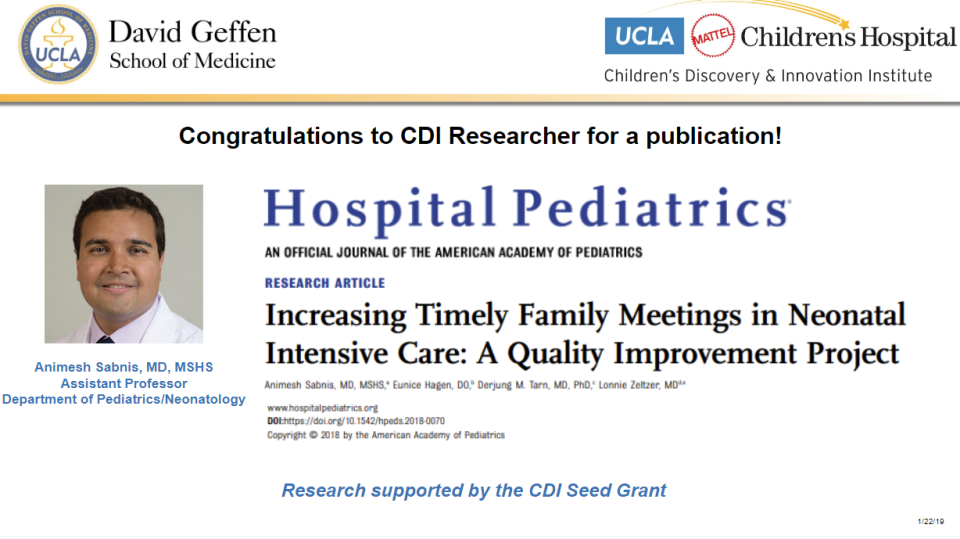 Publication by Animesh Sabnis on Increasing timely family meetings in neonatal intensive care: a quality improvement project.
