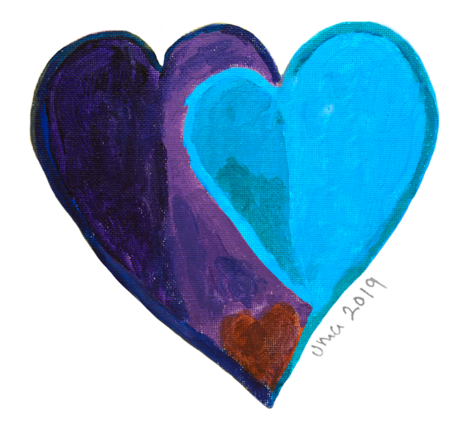 Purple Heart and Overlapping Blue Heart illustration for the Simms Mann UCLA Center
