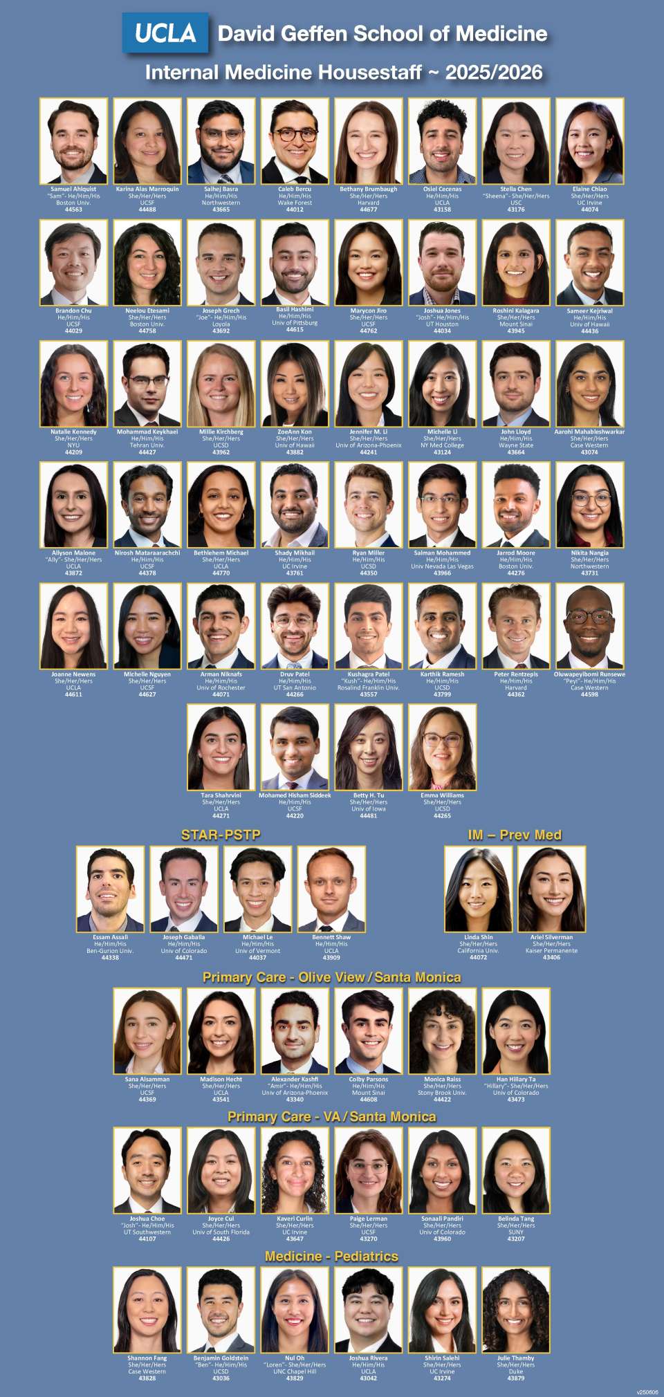 A professional group roster shows the 2025-2026 Internal Medicine Housestaff at UCLA's David Geffen School of Medicine across various programs.