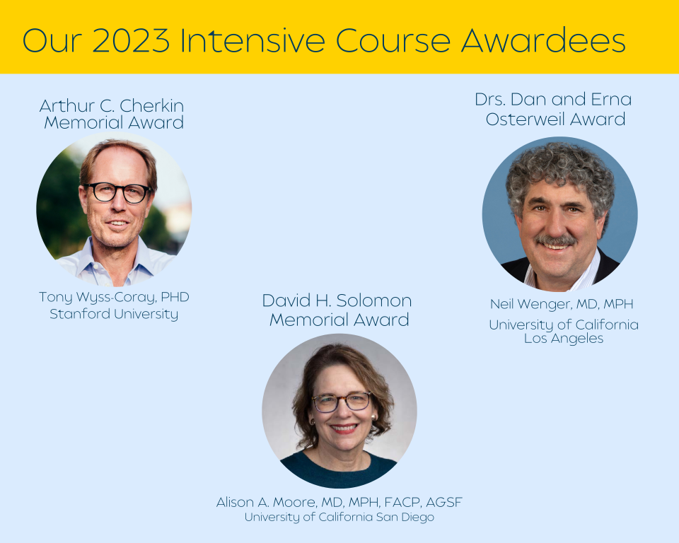 headshot of Tony Wass-Coray, PhD, Alison Moore, MD, and Neil Wenger, MD