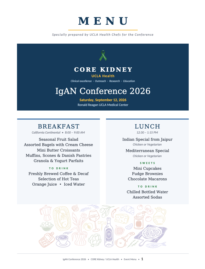 IgAN Conference Menu Page 1