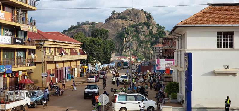 Town with mountain in the background