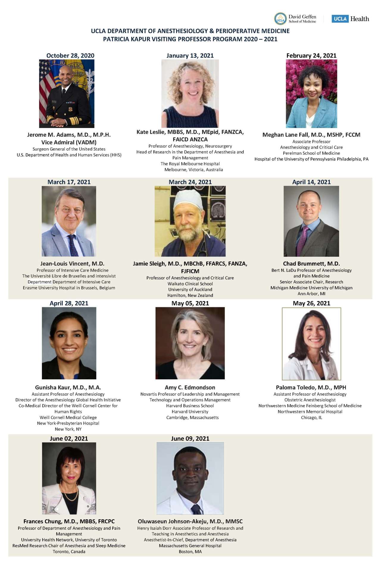 VP flyer of UCLA department of anesthesiology and perioperative medicine members 2020-2021.