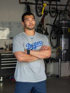 Connor Joe, a testicular cancer survivor, at the gym.