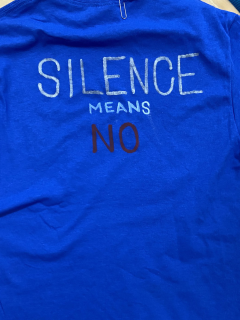 Back of EM's T-shirt designed for Project Clothesline.