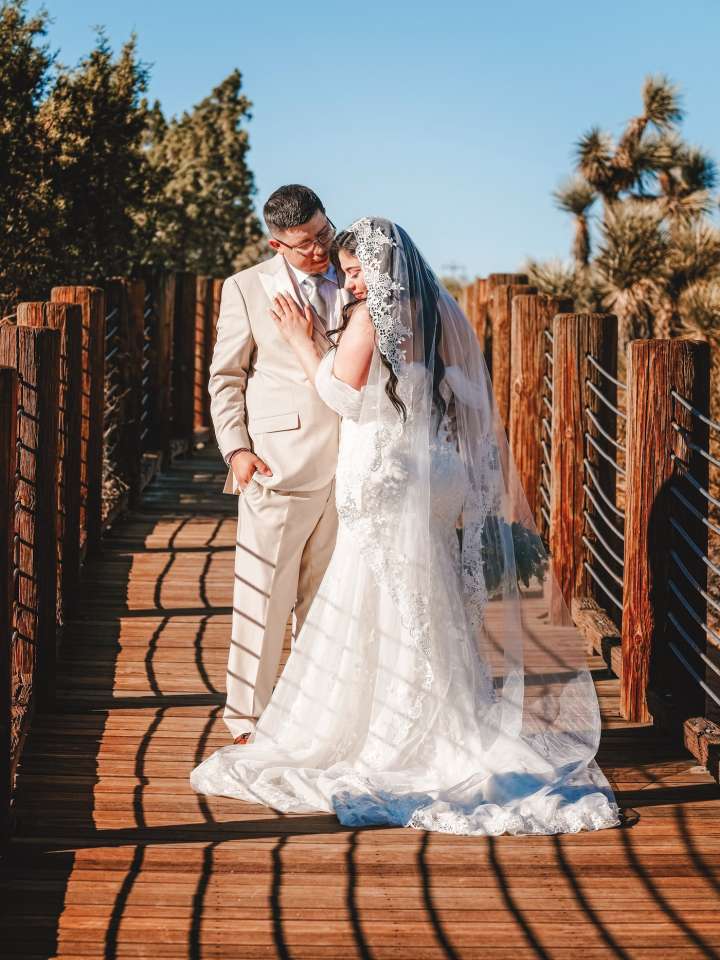 Patient Karina in wedding dress with fiancé