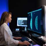 UCLA Health radiologist Dr. Tiffany Chan reviews a mammogram. 
