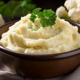 Mashed Cauliflower Topped with Parsley in a Brown Bowl