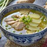 Korean Chicken Soup in Blue and White Bowl 